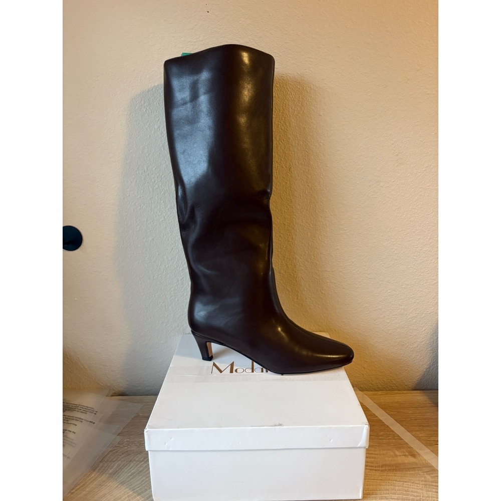 Modatope Tall‎ Boots Womens US 8 Dark Brown Kitten Heel Square Toe Knee High